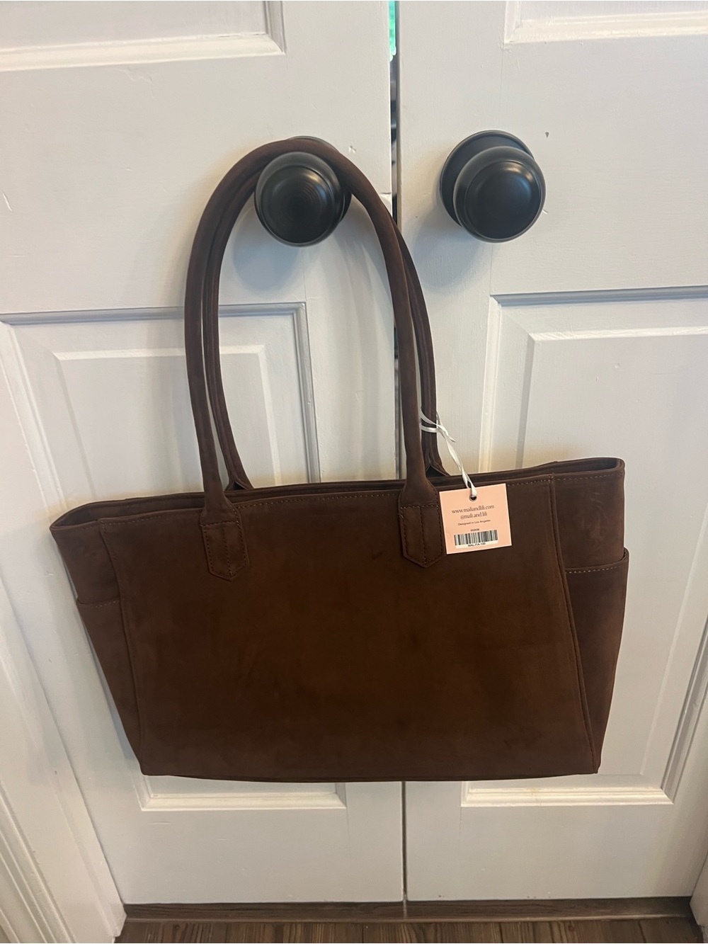 Classic Brown Suede Tote with Double Top Handles